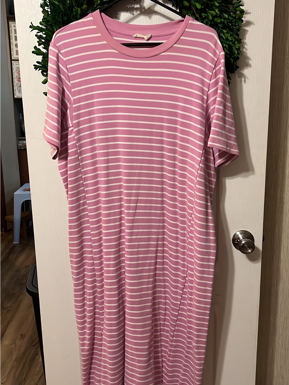 Women's Pink and White Striped Maxi Dress